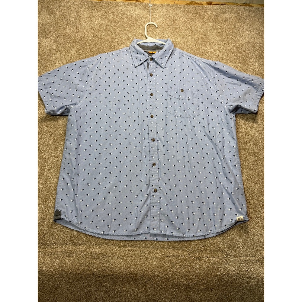 Free Planet Mens 3X Blue Palm Tree Print Short Sleeve Button Down Shirt Hawaiian